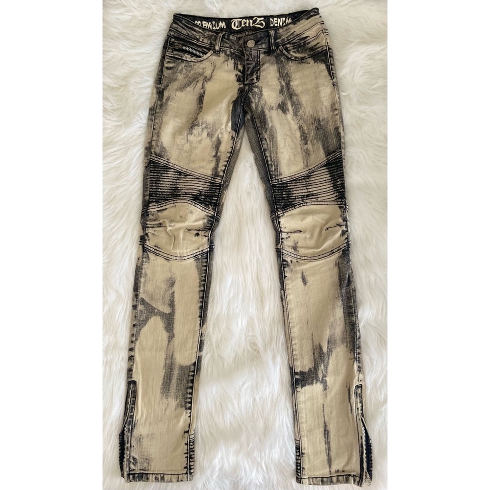 Premium Ten25 Denim Acid Washed Skinny Jeans, Black and Cream Color
